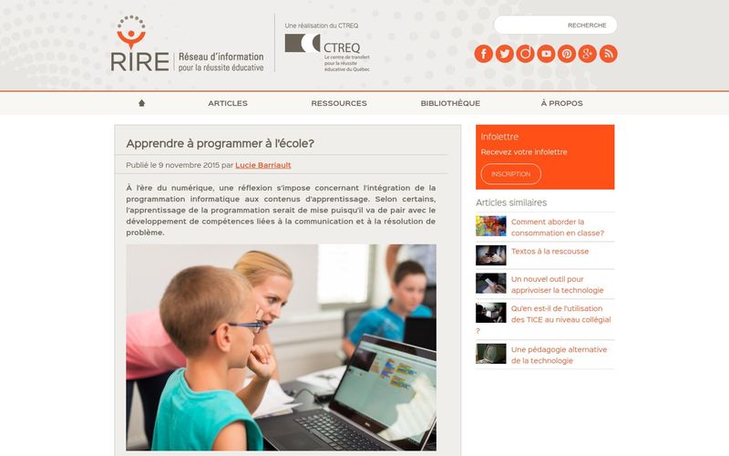 Apprendre &agrave; programmer &agrave; l'&eacute;cole? &mdash; RIRE