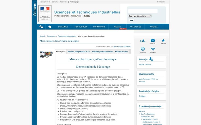 Eduscol : Mise en place d'un système domotique